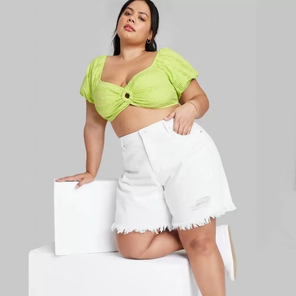 Wild Fable Lime Eyelit Crop Top